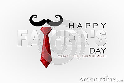 Happy Father`s Day! You are the best dad in the world. Paper cut style Greeting card for holliday with red tie and hat. Vector ill Cartoon Illustration